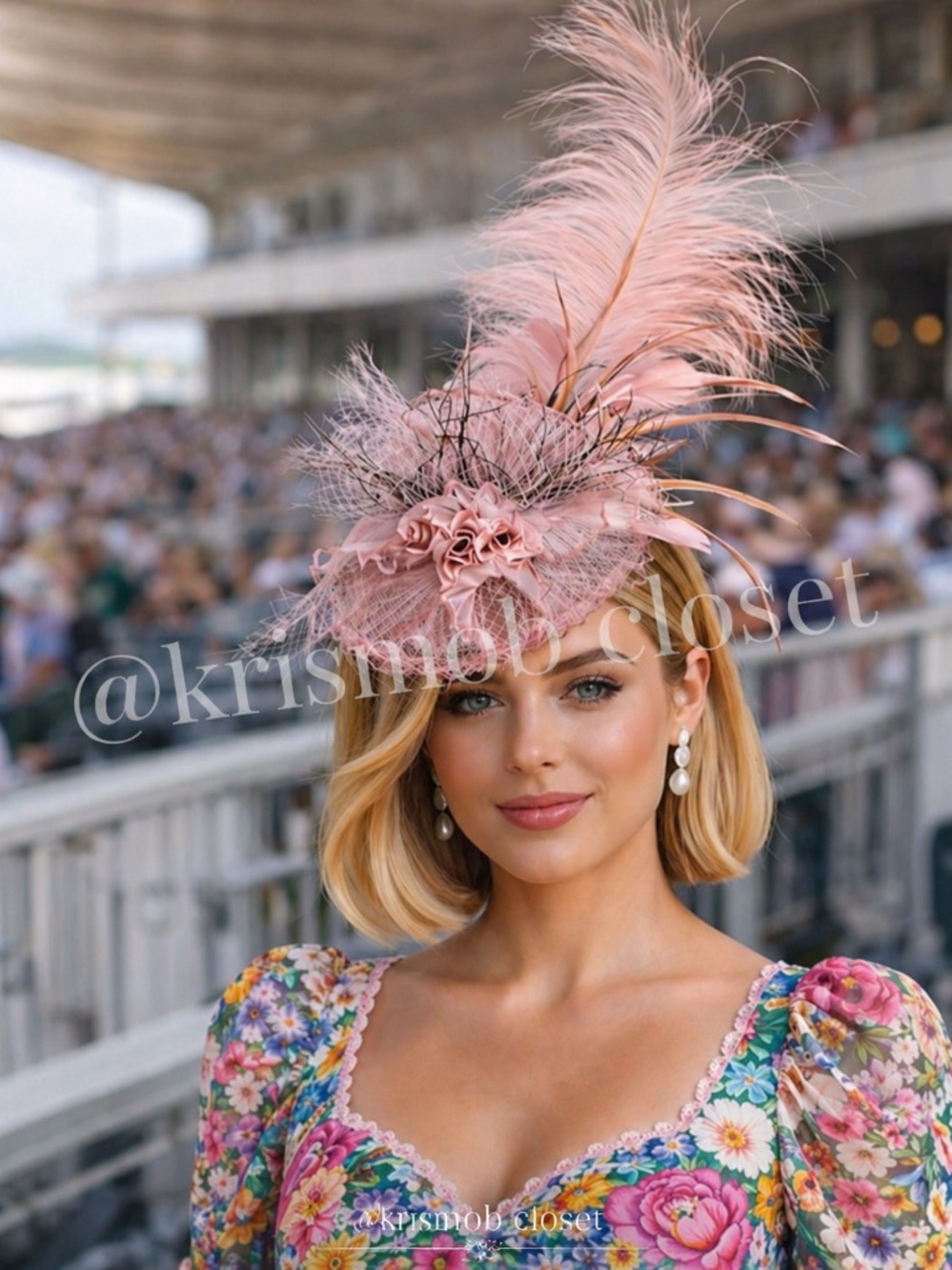 Kentucky Derby Hat Elegant pink Fascinator Floral Feather Accent Tea Party